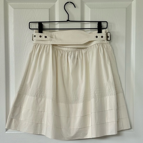 unsubscribed Dresses & Skirts - Unsubscribed Cream Mini Belted Cotton Skirt with Pleated A-Line Design